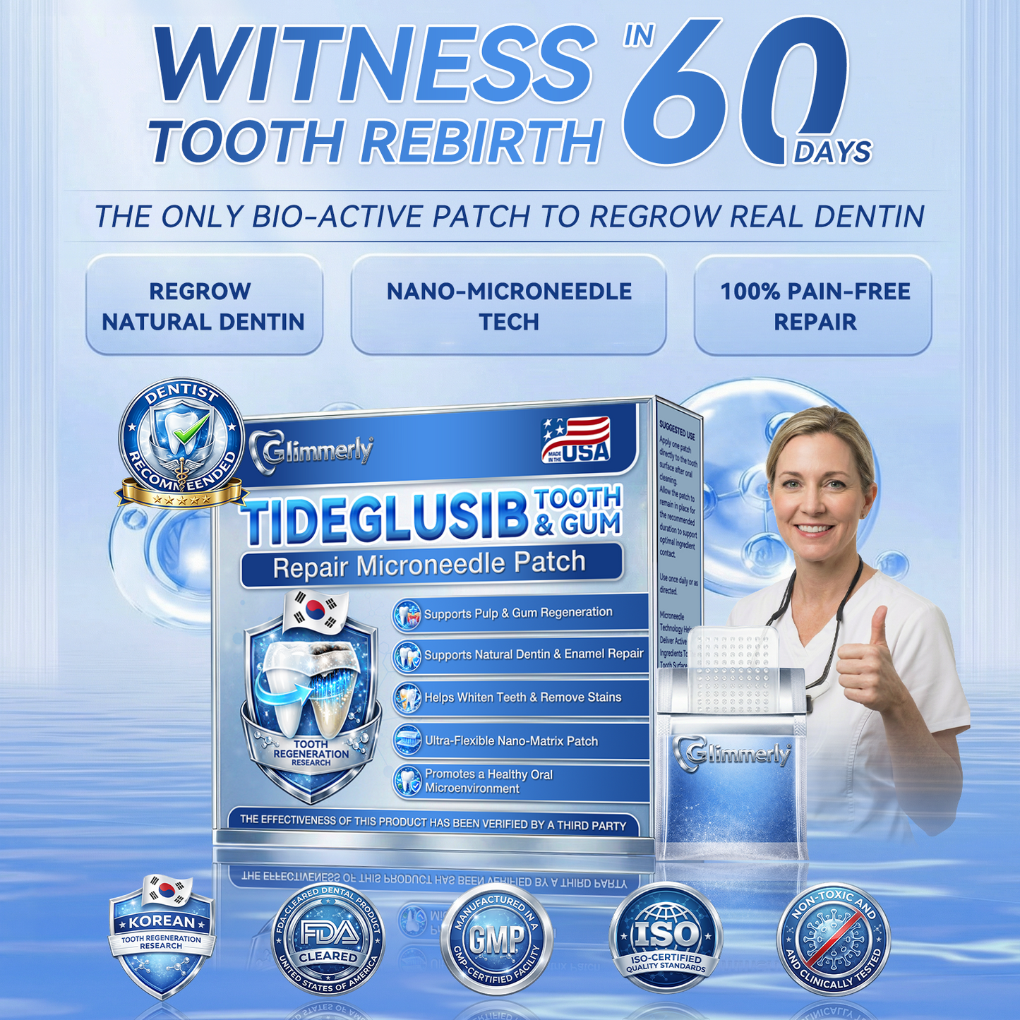 🦷𝐆𝐥𝐢𝐦𝐦𝐞𝐫𝐥𝐲®Parche de microagujas con Tideglusib para la reparación de dientes y encías  3.0