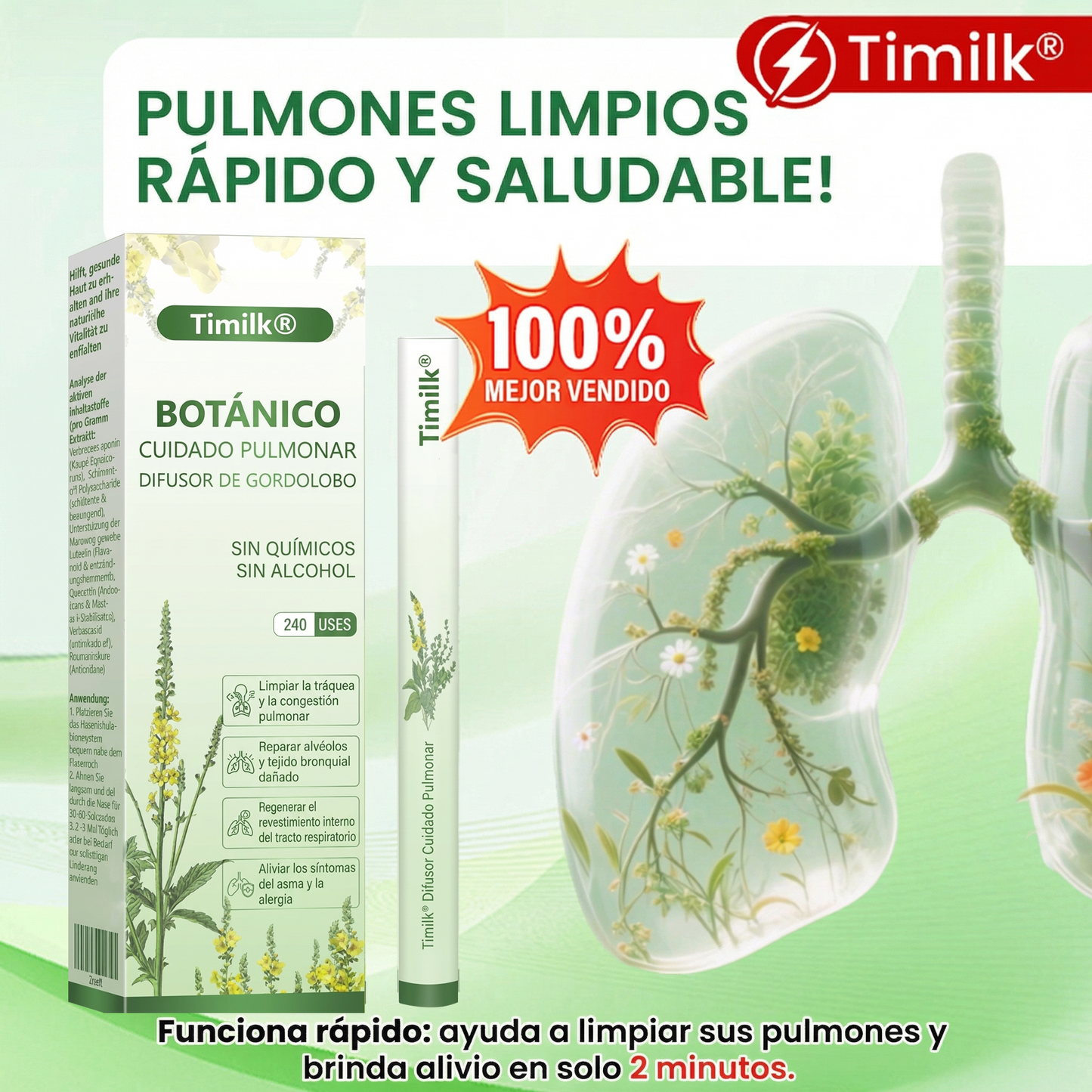 👩‍💼 Difusor de cuidado pulmonar a base de hierbas Timilk® con verbasco (Mullein)