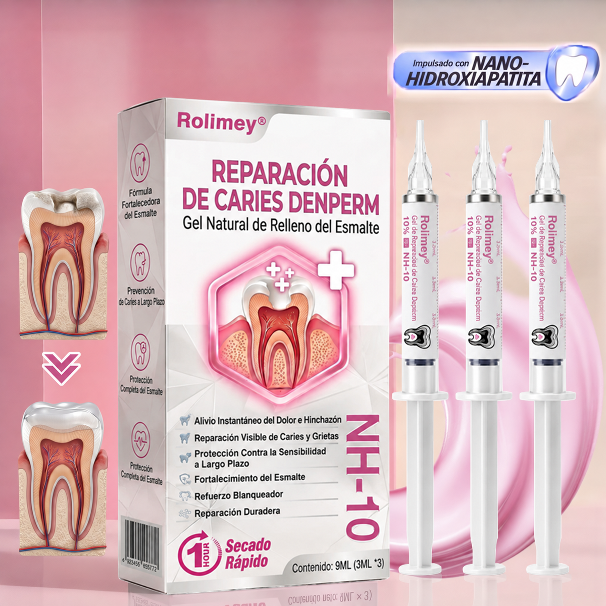 🌿Rolimey® DenPerm – Gel natural de relleno y reparación del esmalte dental para la restauración de caries 🧼
