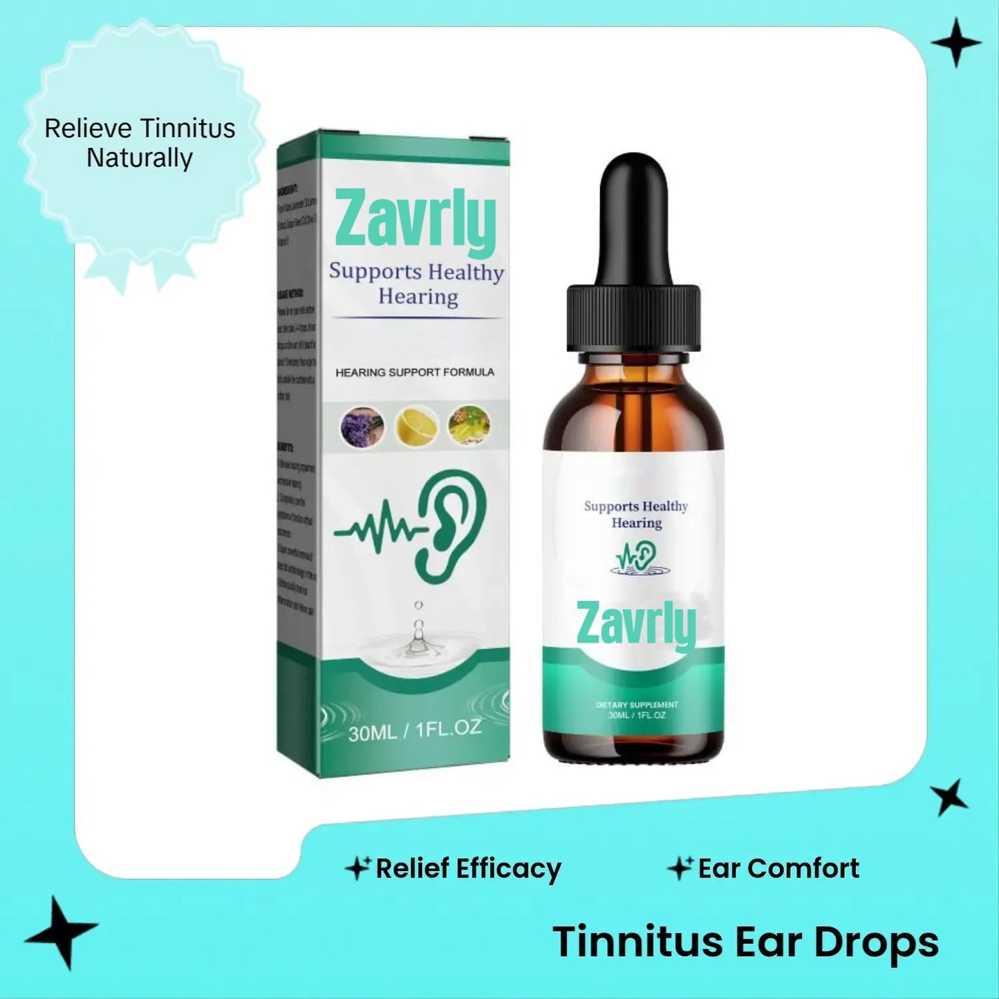 Zavrly Gotas para el tinnitus para unos oídos despejados y un confort absoluto – Obtenga un alivio instantáneo del tinnitus y las molestias auditivas🎶