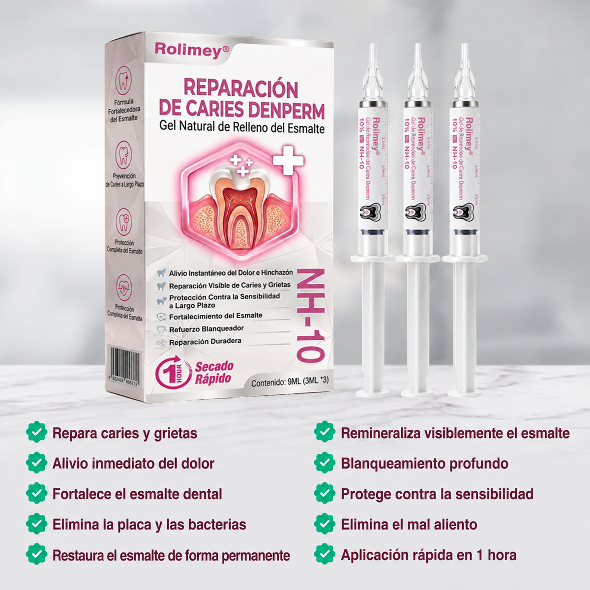 🌿Rolimey® DenPerm – Gel natural de relleno y reparación del esmalte dental para la restauración de caries 🧼