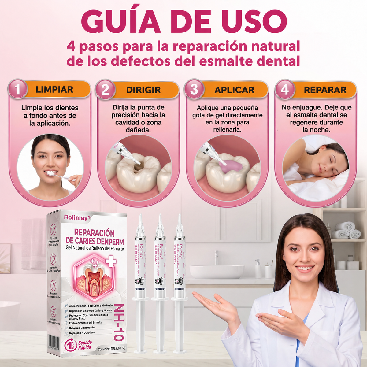 🌿Rolimey® DenPerm – Gel natural de relleno y reparación del esmalte dental para la restauración de caries 🧼