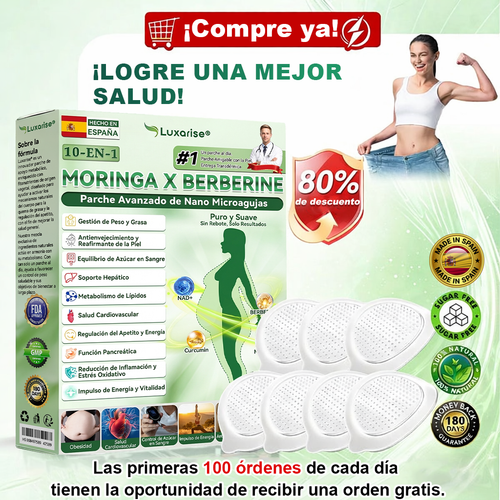 𝑳𝒖𝒙𝒂𝒓𝒊𝒔𝒆® 🥑 Moringa & Berberina 10 en 1 Parche Avanzado de Microagujas Nano (Uso diario, cambios visibles en 7 días) 👩‍⚕️ Obesidad, Diabetes, Apnea del Sueño y Problemas Articulares